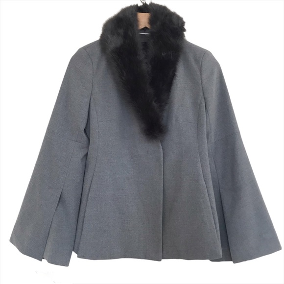 NWT Banana Republic Gray Fur Collar Bell Sleeves Chic Blazer Jacket Women's sz 0 - Picture 4 of 13